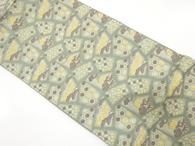 JAPANESE KIMONO / ANTIQUE FUKURO OBI / WOVEN SHOCHIKUBAI